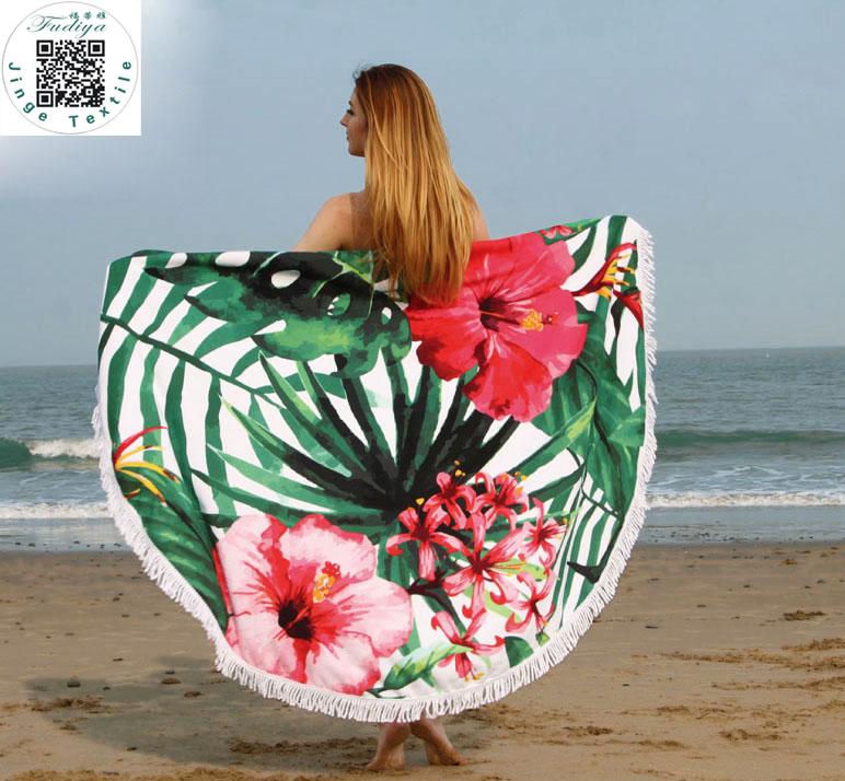 Round Floral Print Beach Towel
