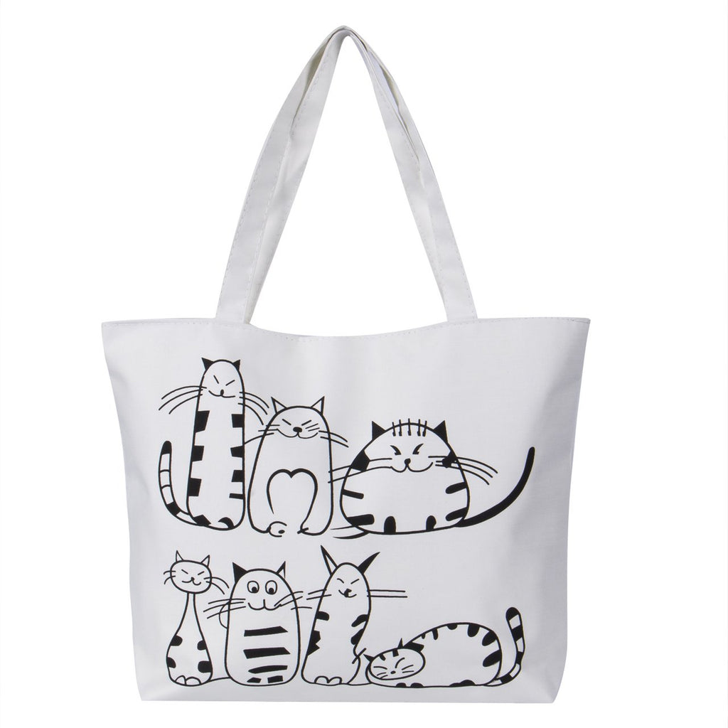 Cat Printed Canvas Beach Bag