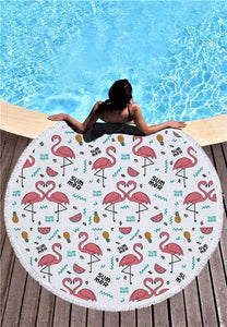 Round Flamingo Beach Towel